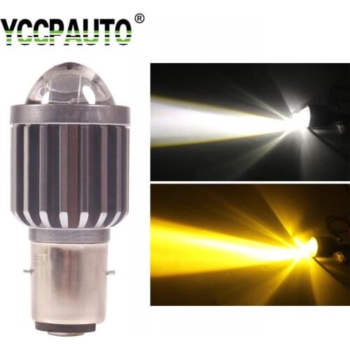 YCCPAUTO BA20D LED H6 Dual Color LED Motorcycle Headlight White+Yellow Bulbs For Scooter Moped Motor Bike HeadLamp 24W 2400Lm