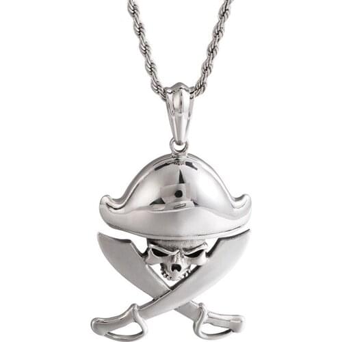 European and American stainless steel Mens jewelry Domineering pirate skull double knife pendant