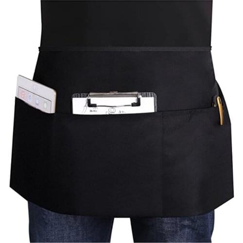 Half-length Apron Black Kitchen Custom LOGO Spot Multi-pocket Waiter Half-length Apron Spot Kitchen Apron