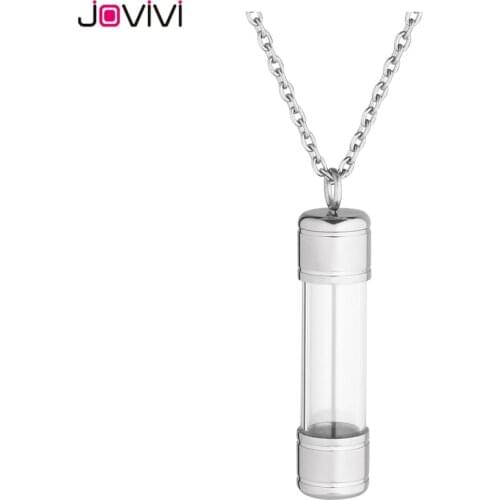 JOVIVI 1x Stainless Steel Acrylic Container Cylinder Tube Urn Pendant Necklace Memorial Ash Keepsake Cremation Pendant Jewelry