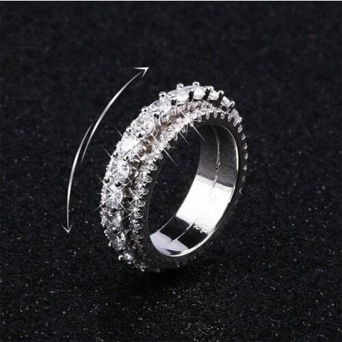Classic Wedding Ring for Women and Men 925 Silver Crystal from Austrian Rotatable Engagement Ring
