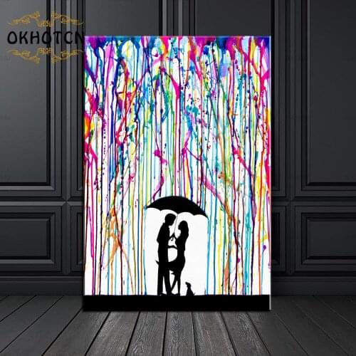 Colorful Graffiti Canvas Painting Colorful Lover Kiss In The Rain Wall Art Prints Poster Picture Canvas Painting Home Decor