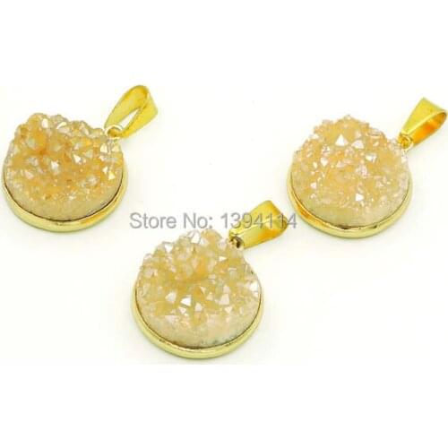 Titanium Orange Crystal Cluster Round Pendants With Copper Casing Of Cladding Gold Approx 20mm