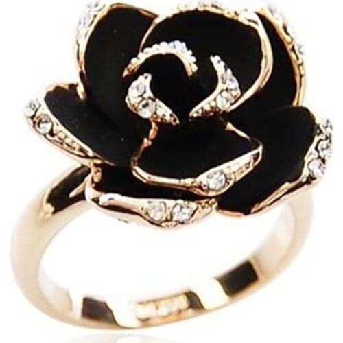 Hot Sale Fashion Jewelry Rings Black Rose Flower Opening Rings Index Finger Adjustable Rings For Woman Girls Gift