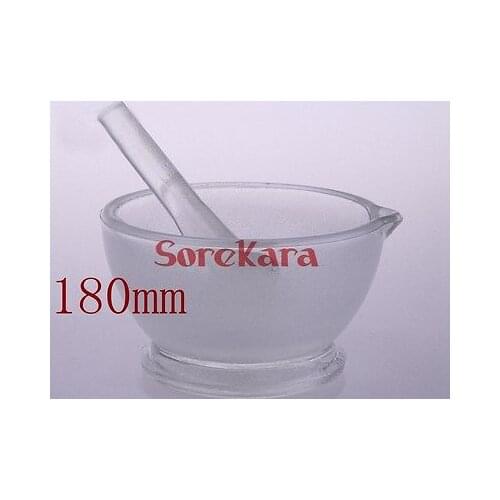 180mm Footed Glass Mortar and Pestle Mixing Grinding Bowl Set Lab Kit Tools Glass Mortar
