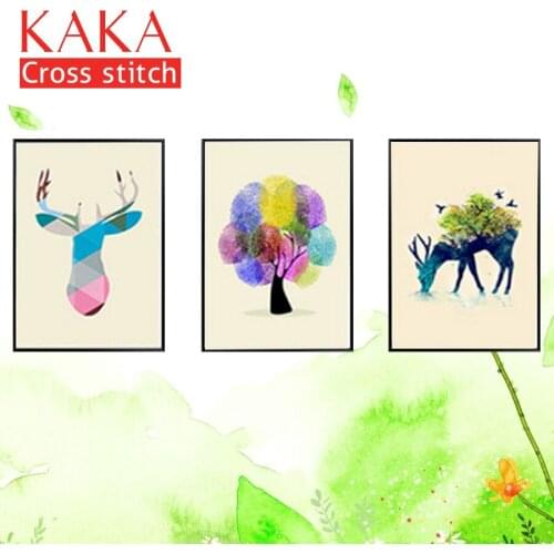 KAKA Cross stitch kits Embroidery needlework sets with printed pattern,11CT canvas,Home Decor for garden House,5D Elks Trees