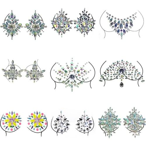 Nipple Cover Crystal Bra Stickers Adhesive Diamond Beads Breast Pasties Shiny Tattoo Sticker Bra Pad Stickers