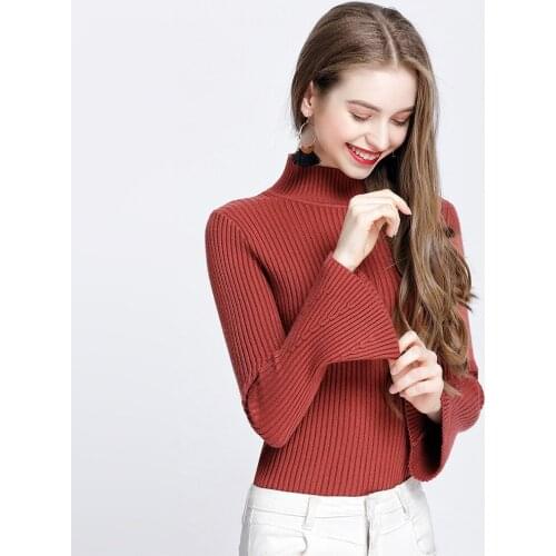 Pullover Limited 2019 New Knitted Sweater In Autumn And Winter Semi High Collar Horn Sleeve Thickening Bottoming Warm Big Size