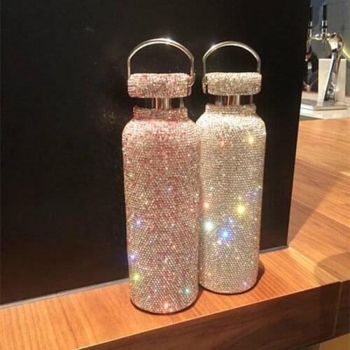 Creative Full Diamond Thermos Bottle Water Bottle Stainless Steel Vacuum Flask Mug Gift for Men Women Large-capacity Portable