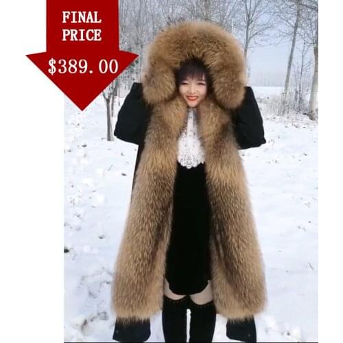 Muskrats Fur Lining Coat Detachable Parka Women Jacket Winter Long Hooded Warm Outwear 2020 New Arrival