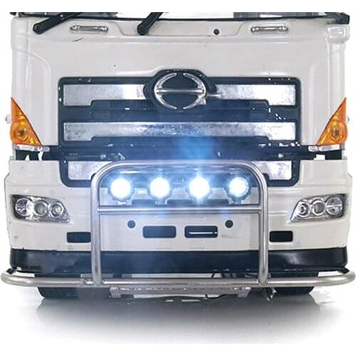 Front Bumper with LED Headlight Searchlight for 1/14 Tamiya Hino RC Tractor Parts Accessories
