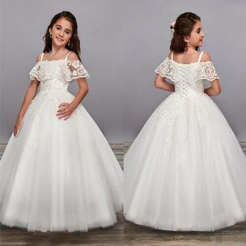 Flower Girl Dresses Ivory Elegant First Communion Dress For Little Girl O-Neck Cheap Kids Princess Dress