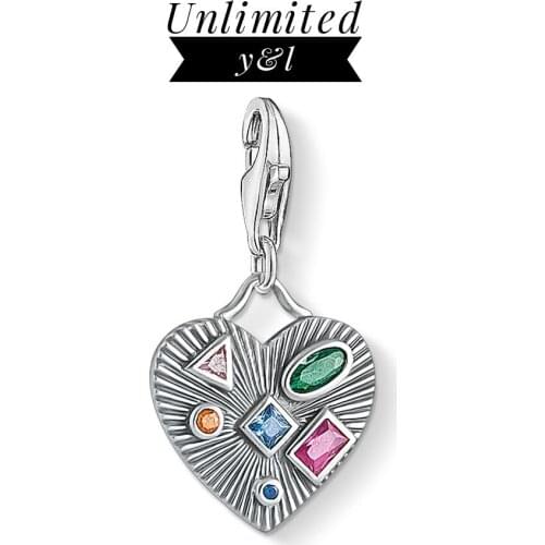 Heart Charms Pendant Powerful Colours Stones Fit Bracelet New European Heart Speak Bijoux Jewelry 925 Sterling Silver Women Gift