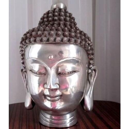 Crafts Arts Decoration Brass 22cm x 13 x 14CM Tibetan silver Tibet Buddhis shakyamuni bronze buddha head statue wedding