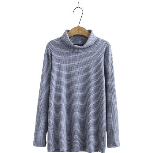 Plus Size XL-4XL High Collar Tshirts Long Sleeved Striped Tops Large Size Casual Shirts