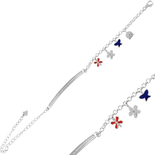 Silver 925 Sterling Enamel & Zircon Crystal Bracelet