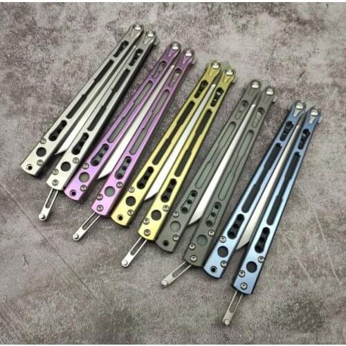 6 Colors Baliplus Chimera Butterfly Trainer Training Knife HOM Snake Stonewash Blade Titanium Handle Folding Knife
