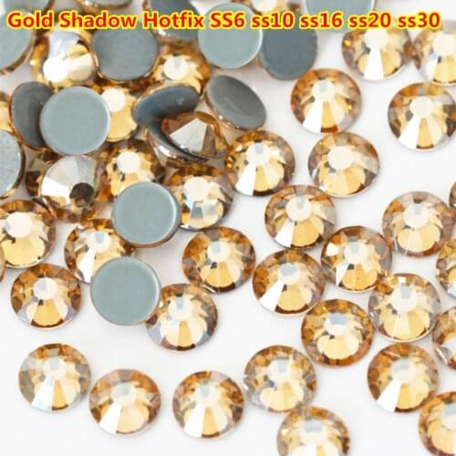 SS6-SS30 Golden Shadow Hot fix Stone Flatback Glass Rhinestone Strass Nail Cristal Gold Nail Art Decorations for Clothes Dress