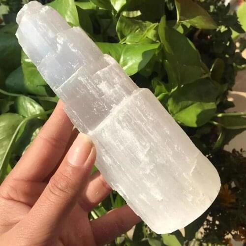MOKAGY Natural Quartz Selenite Candle Stick Raw Stone Lamp Reiki Healing 130-150mm 1pc