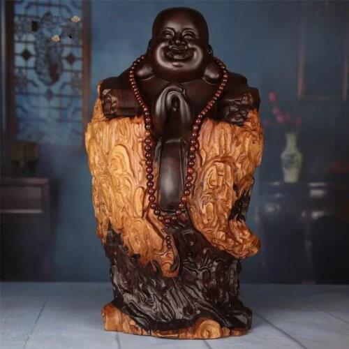Black Sandalwood Carving Maitreya Buddha Ornaments Congratulations on The Rich Buddha Statue of Mahogany Handicraft Wooden Gifts