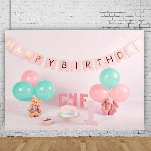 Green Balloon Hanging Flags Portrait Photography Backdrop One Year Birthday Party Photo Background Vinyl Photocall Booth Props