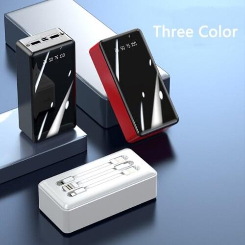 Power Bank 30000mAh Fast Charging Powerbank Built in Cable External Battery Portable Charger For iPhone 12 Poverbank with Light