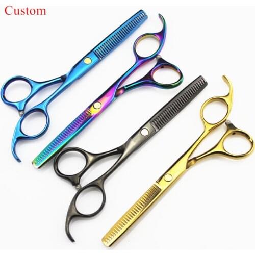 Custom name japan 440c 5.5 inch color hair scissors salon cutting barber makas haircut thinning shears hairdressing scissors set