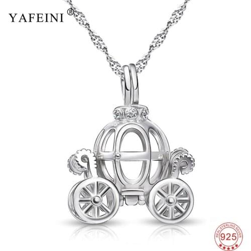 Women Fashion 925 Sterling Silver Fairy Tale Cinderella Carriage Pendant Hollow Pumpkin Car Statement Necklace Jewelry For Girls