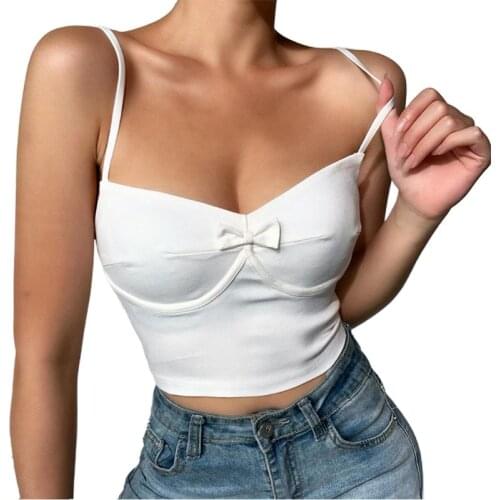 Women Summer Top Sexy V-Neck Bowknot Camisole White Backless White Sling Vest Basic Streetwear High Quality and Brand New