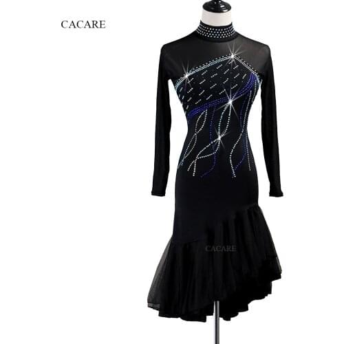 Rhinestones Latin Dance Dress Women Latin Dance Competition Dresses Sale Fringe Dress Tango Ballroom D0537 Mesh Long Sleeve