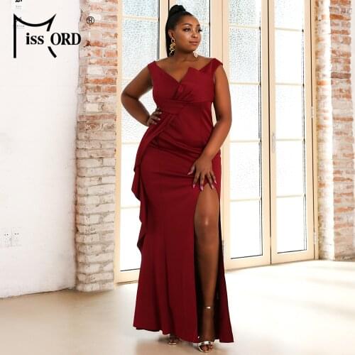 Missord 2021 Summer Plus Size Dresses Sexy Sleeveless V Neck Ruffles Elegant Party Curve Maxi Prom Wine Plussize Women Clothing