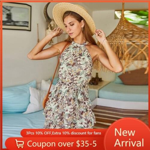 2021 Printing dress O-Neck black bohemian sleeve off-the-shoulder Chiffon Neck mounted dresses for women