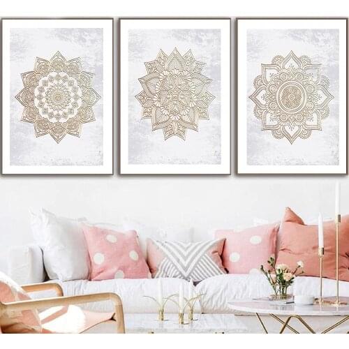 Golden Mandala Wall Art Canvas Painting Yoga Print Poster Flower Home Decoration Modern Boho Golden Mandala Picture