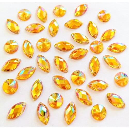 100PCS Yellow Mix Sewing Women Clothes Party Crystals Stones Rhinestones AB Sew-on For Wedding Dress Decoration Costumes Charms