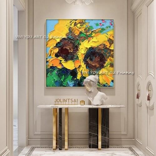100% Handmade Yellow Sunflowers Canvas Oil Painting Art Wall Canvas As A Gift Wall Pictures for Living Room Home Decor Cuadros