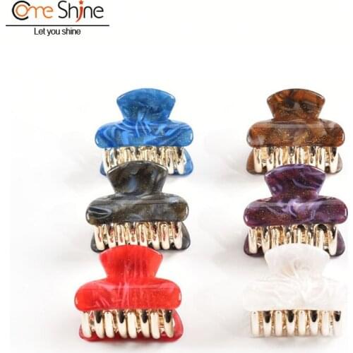 6 Pcs/ Pack 4cm Jelly Color Glitter Acrylic Hair Claw Clips for Women and Girls Accessories Thin Hair no-Slip Plastic Clamp