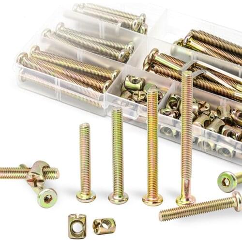 82Pcs/Box M6 Carbon Steel Color Galvanized Flat Head Furniture Screws Barrel Nuts Hardware Assortment Kit