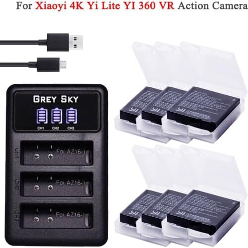 For XiaoMi Yi 4K Battery 1400mAh AZ16-1batteries + 3 slot Charger for Xiaomi Yi 4K Lite Batteria Xiaoyi Camera accessories
