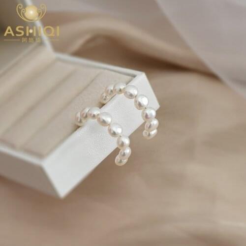 ASHIQI Natural Freshwater Pearl Earrings 925 Sterling Silver Jewelry White Simple Temperament for Women