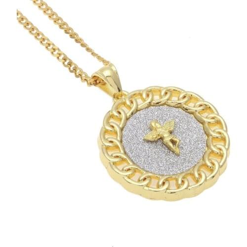 Fast Selling Europe And America Hip Hop Necklace Mens Alloy Round Gold Onion Powder Pendant Cuba Chain Around The Military Card