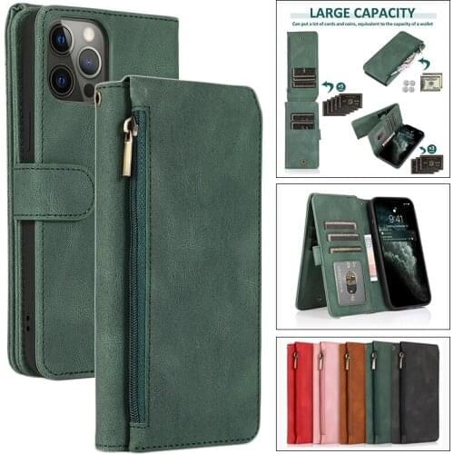 For iPhone 12 11 Pro Max Mini XR X/XS SE/8/7 Plus Zipper Case Leather Wallet Flip Cover