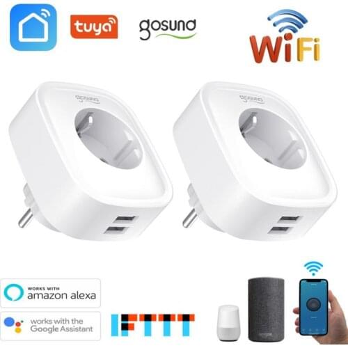 Gosund 16A EU Smart Wifi Power Plug with 2 USB port Smart Home Wifi Wireless Socket Outlet Works with Alexa Google Home Tuya App
