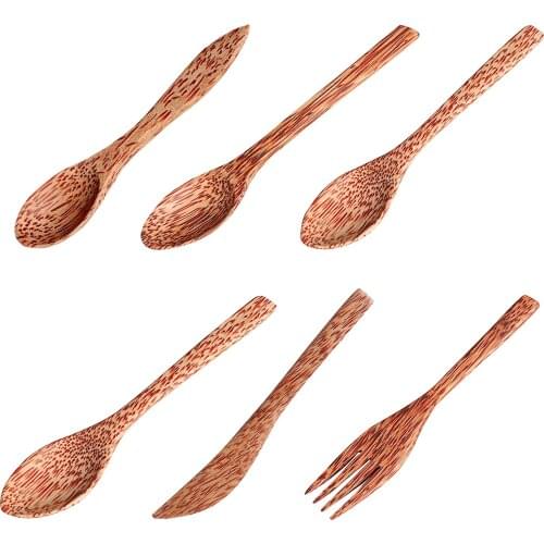 Natural Coconut Palm Wood Cutlery Fork Spoon Simplicity Wooden Environmentally friendly tableware Kitchen Supplies