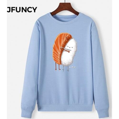 JFUNCY Man Women Pullovers Ovesize Sweatshirt Hoodies 2020 Cute Cartoon Sushi Autumn Tops Harajuku Printed Female Hoody