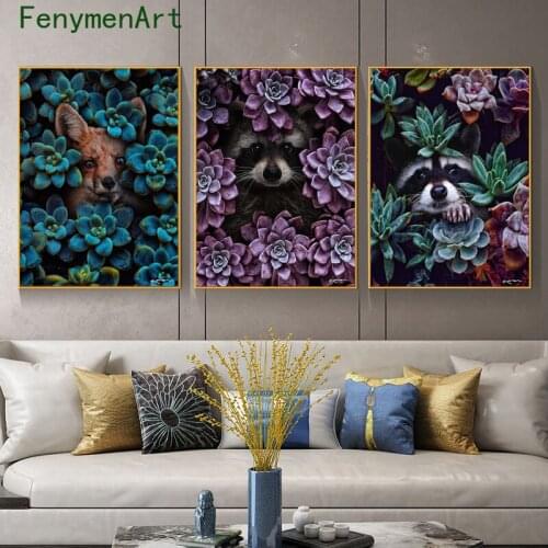 Flower Bear Canvas Painting Abstract Animal Wall Art Nordic Print Poster Decorative Picture Living Room Decor wall decoration