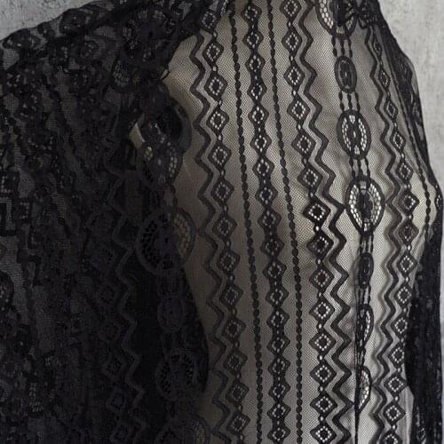 3 yards black eyelash lace fabric, chic French Chantilly embroidered fabric lace floral pattern