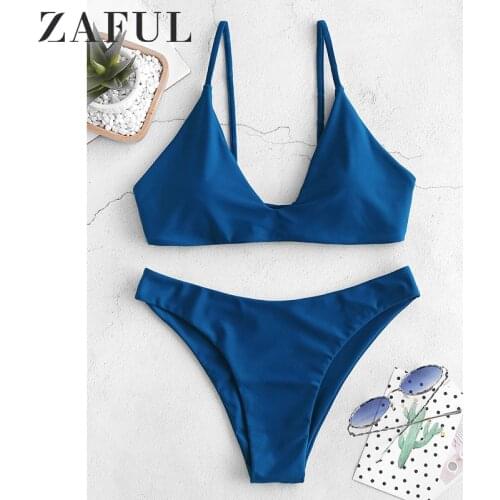 ZAFUL Sport Bow Tie Front Scoop Back Bikini Set Green Push Up Plain Swimwear With Chest Pad 2018 Summer Women Sexy Bikini Set