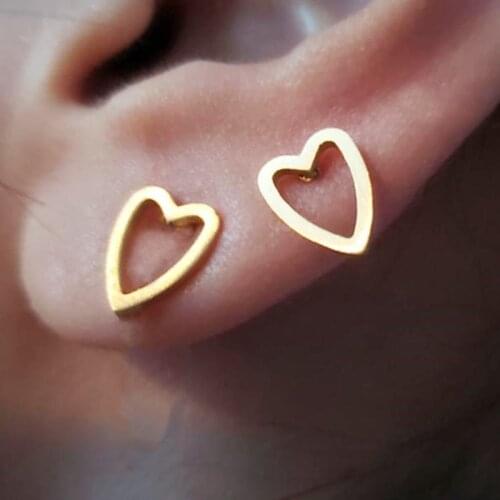Cute Tiny Hollow Heart Stud Earrings Stainless Steel Rose Gold Color Brincos Fashion Gift For Women Pendientes Mujer Moda 2020