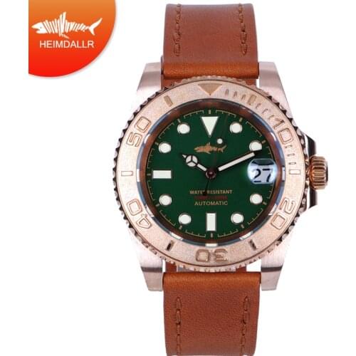 Heimdallr Mens Watch Green Dial Luminous Bronze Case Dive Watches Japan NH35A Movement Mens Mechanical Watch