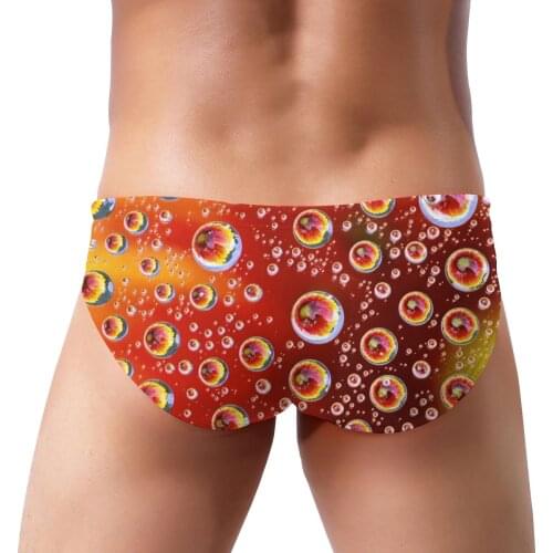 Mens Triangular Swimwear Low Waist Briefs Sexy Patchwork Mens Bikini Beer Bubble Wallpaper Swim Pool Trunks